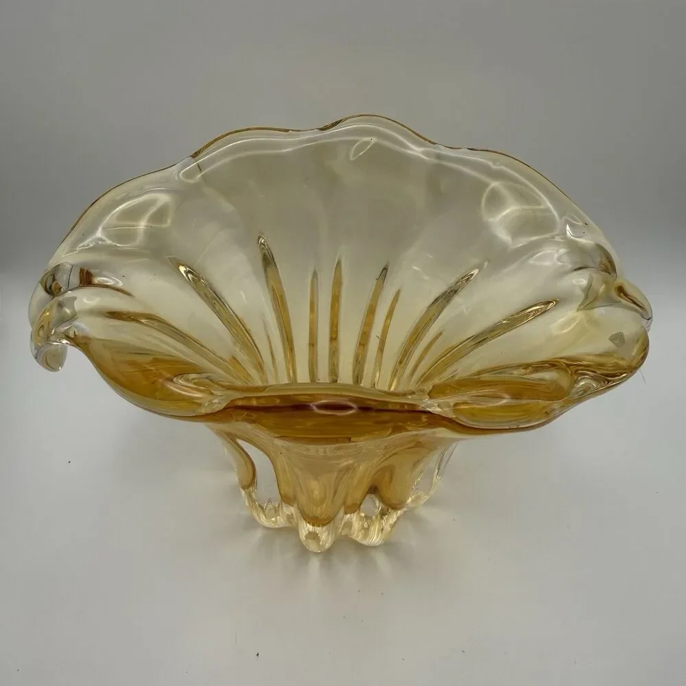 Vintage Teleflora Champagne Gold Art Glass Vase Waterfall Tulip Hand Blown